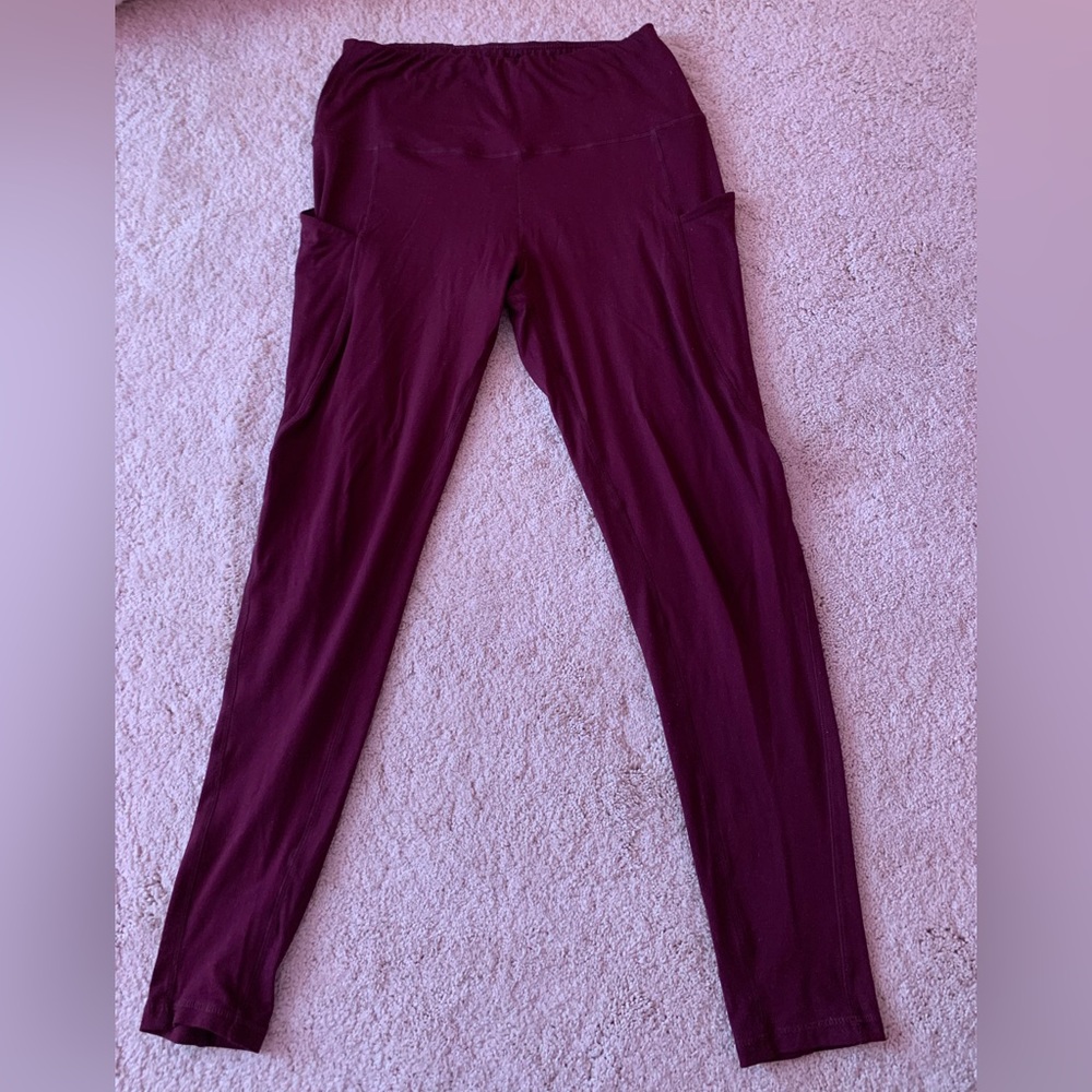 Maroon High Waist Women Leggings Large